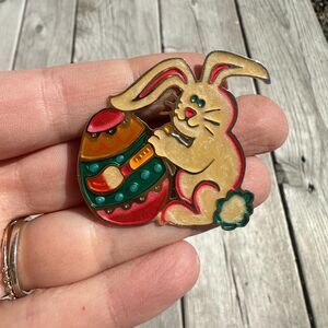 Vintage Easter Egg Bunny Rabbit Brooch Pin